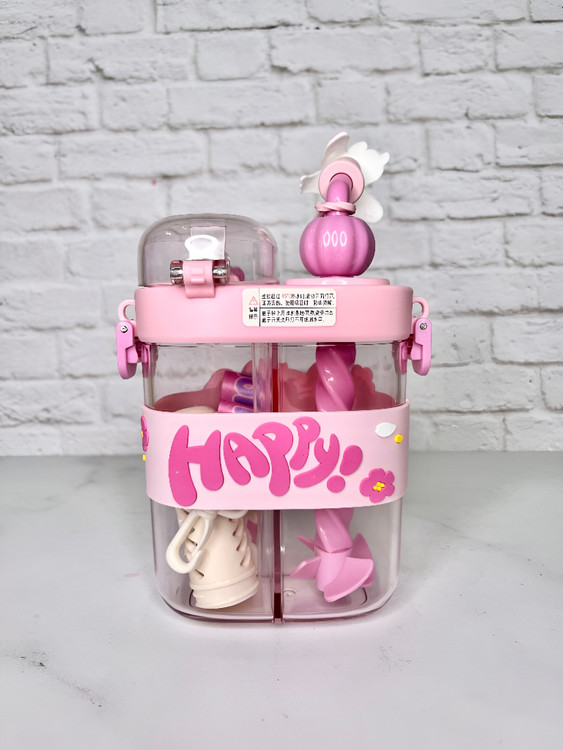 بطری آب کودک دو حالته حیوانی با نی نرم و درب ایمن