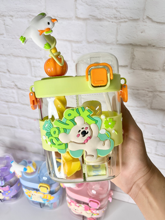 قمقمه حیوانی کودک با نی سیلیکونی و اسپینر سرگرمکننده