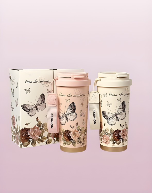 تراول ماگ طرح پروانه با لبی دو حالته، مناسب نوشیدنیهای گرم و سرد