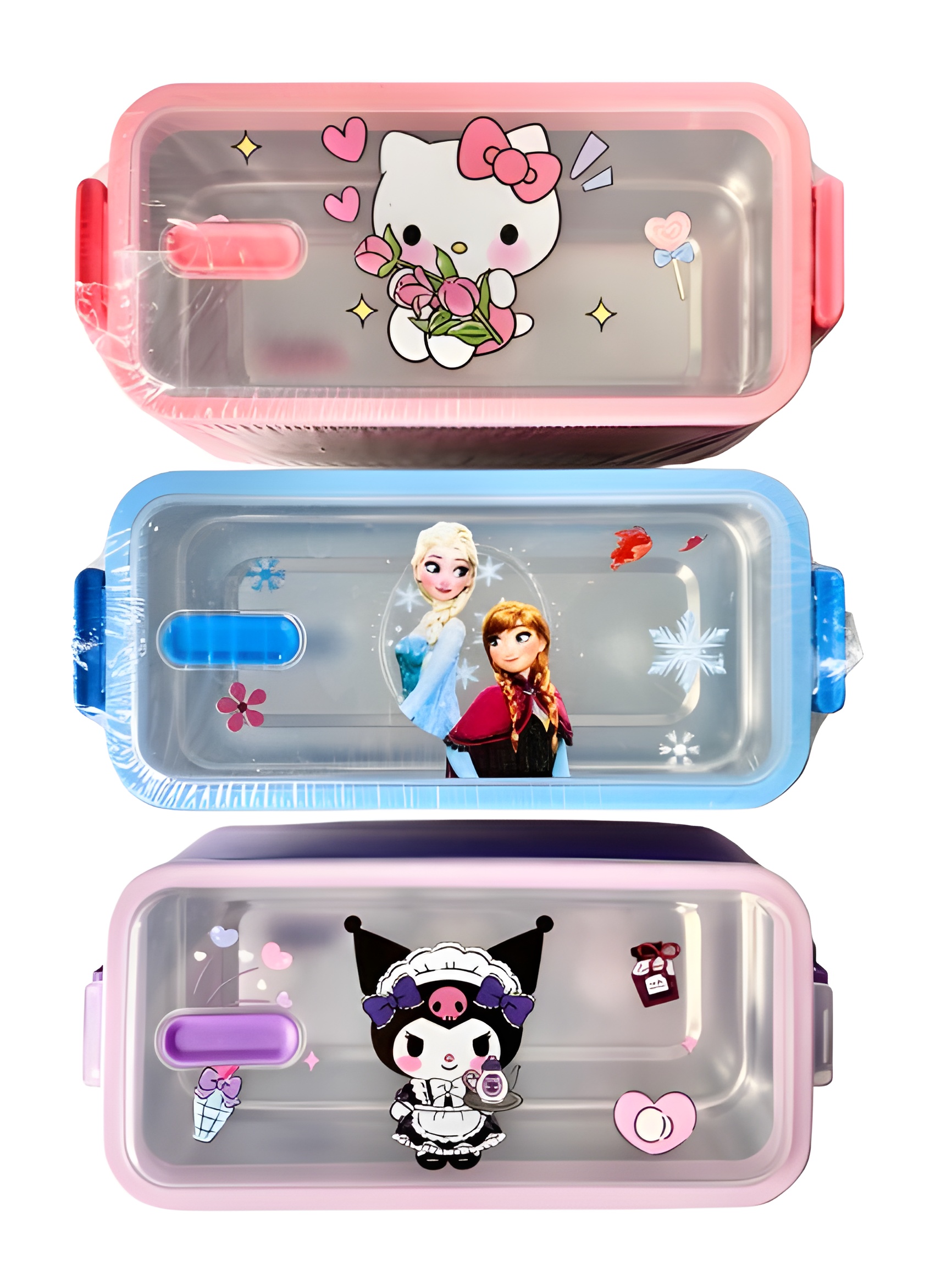 ظرف غذا دو طبقه کودک با بدنه پلاستیکی و داخل استیل طرح فانتزی