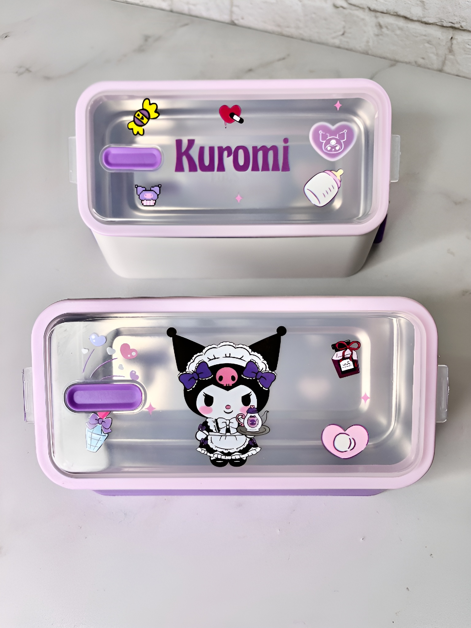 ظرف ناهار دو طبقه کودک با بدنه رنگی و طرح کارتونی جذاب