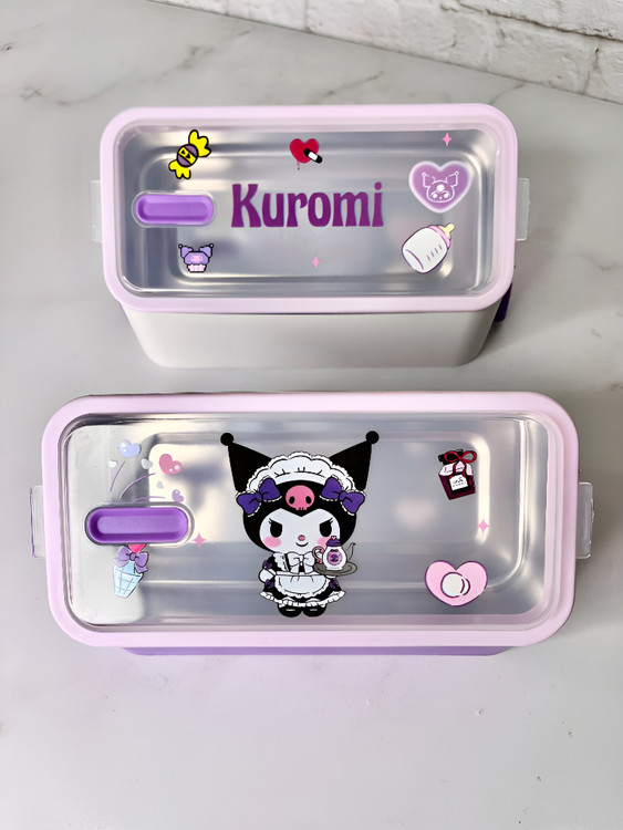 ظرف ناهار دو طبقه کودک با بدنه رنگی و طرح کارتونی جذاب