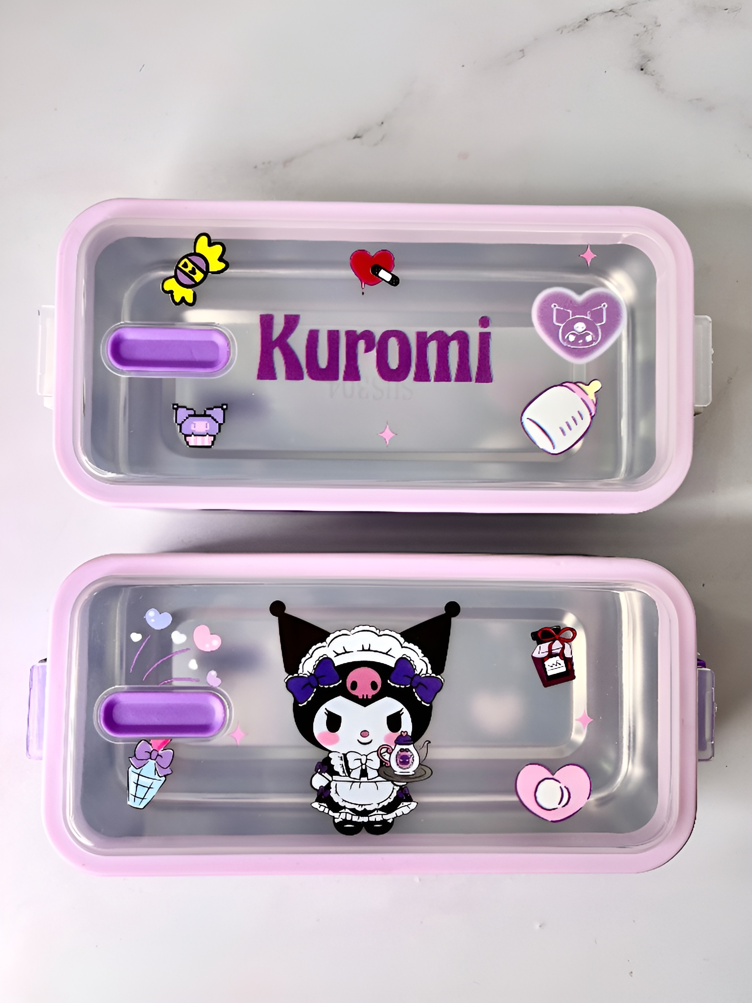 ظرف غذا کودک استیل با بدنه پلاستیکی مقاوم و طرح کارتونی