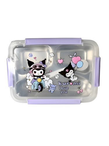 ظرف غذا کودک سهقسمتی طرح Kuromi با داخل استیل و بدنه پلاستیکی