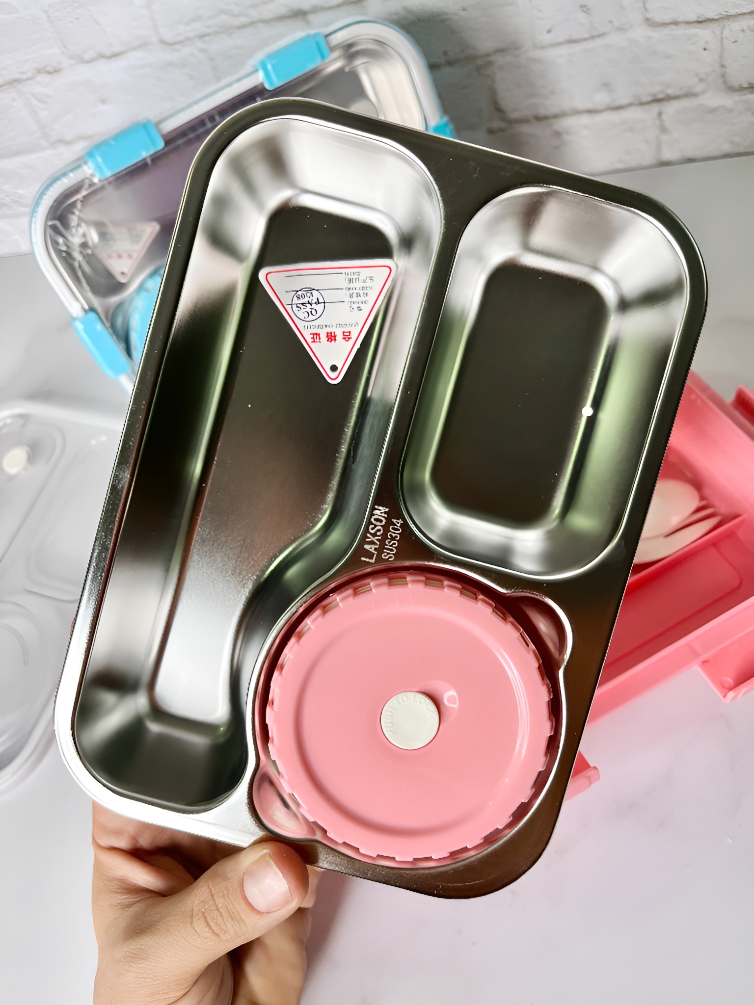 ظرف غذای یک‌طبقه LAXSON با سه بخش برای غذا و دسر