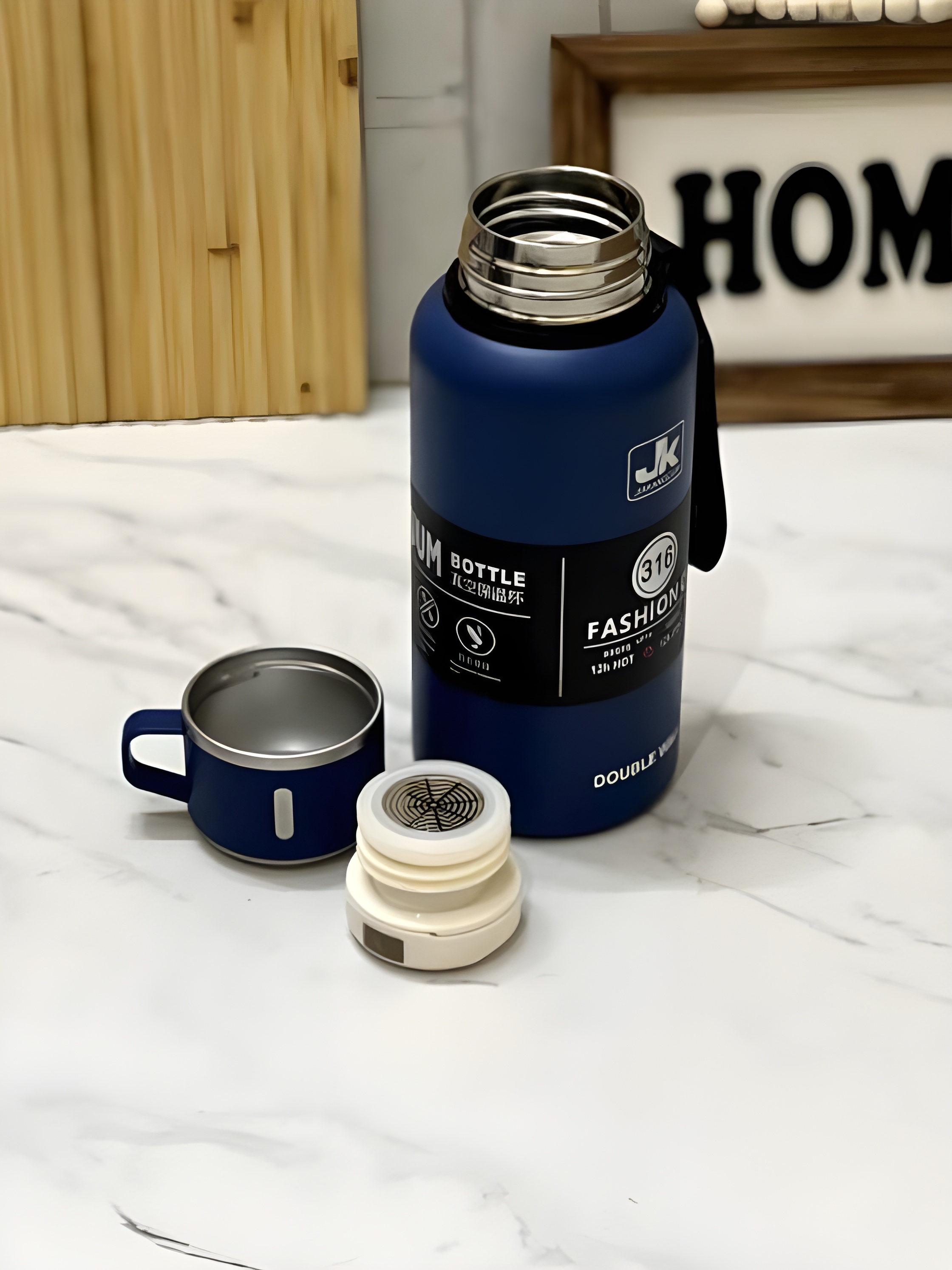 فلاسک استیل JK با ظرفیت یک لیتر و درب لیوانی