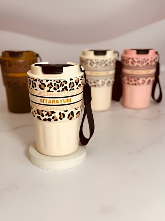 تراول ماگ دوجداره پلنگی مناسب نوشیدنی گرم و سرد