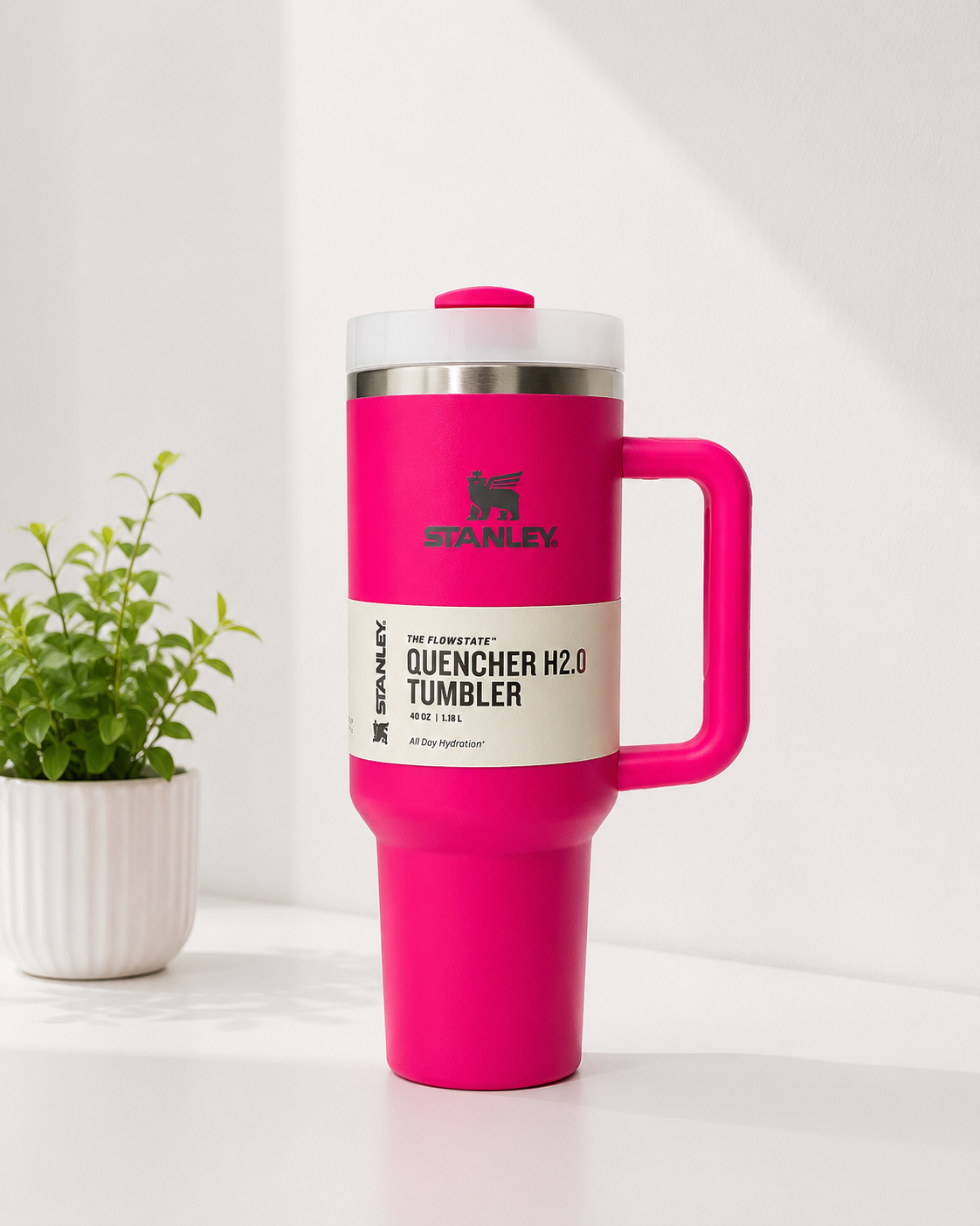 تامبلر تراول ماگ دسته دار برند استنلی رنگ سرخابی 40oz (1180 سی سی)